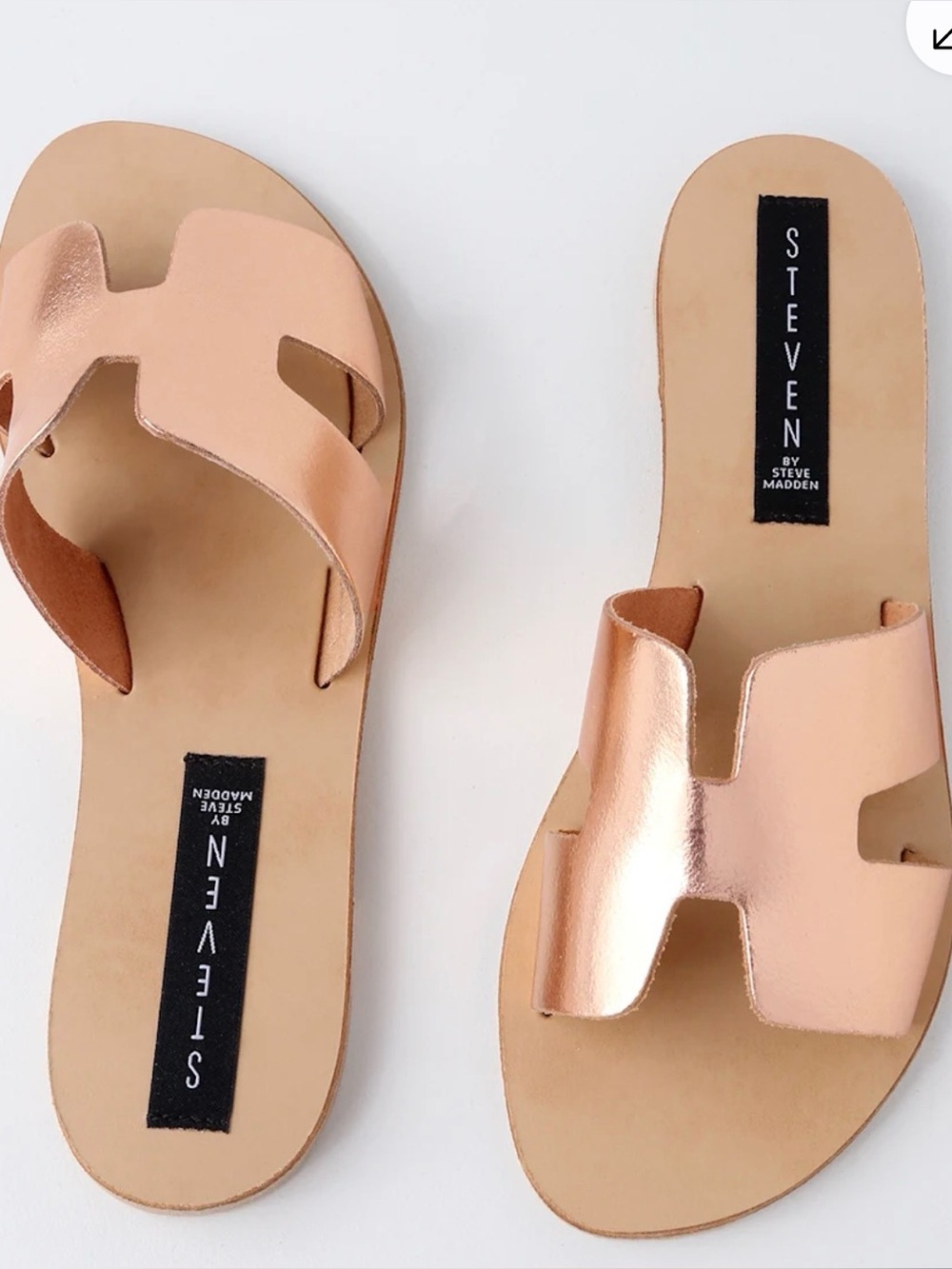 Steven By Steve Madden Metallic Rose Gold Slide Sandals